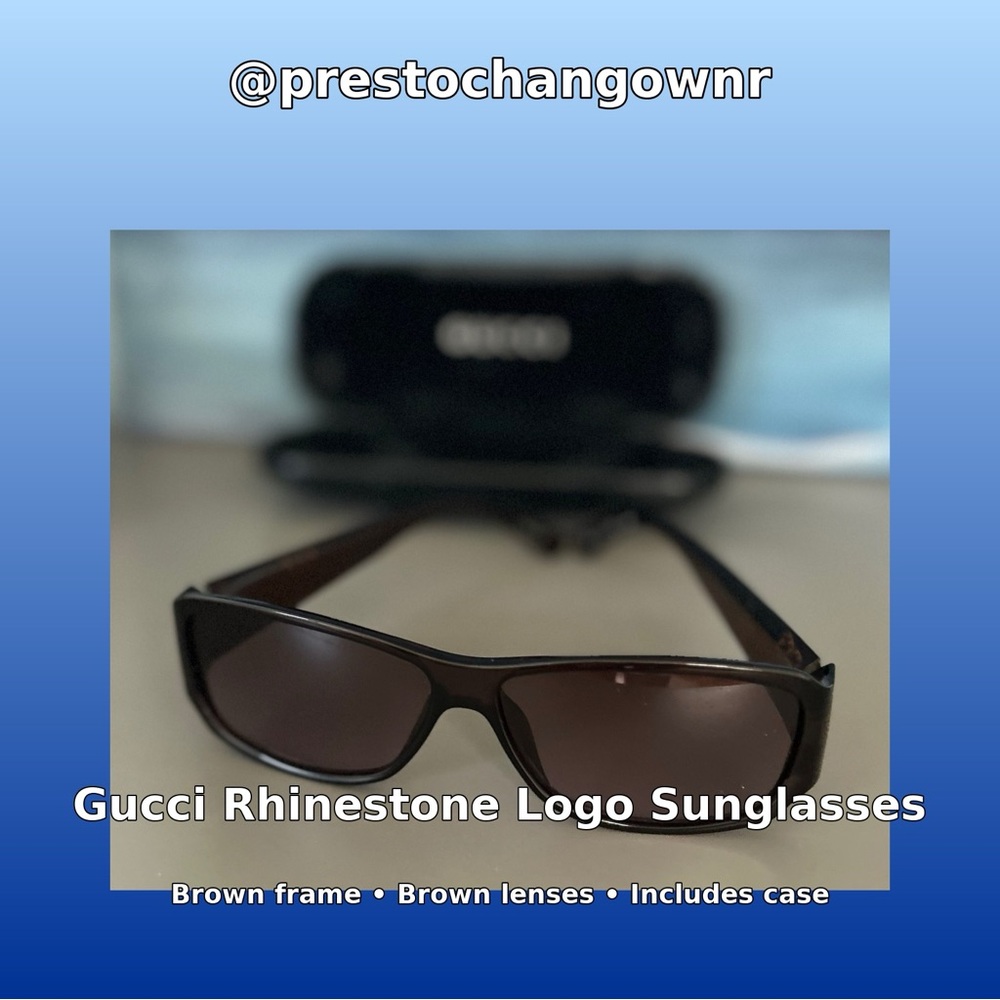 Gucci Women’s Rectangular Sunglasses – Brown Frame with Pink Rhinestone Logo